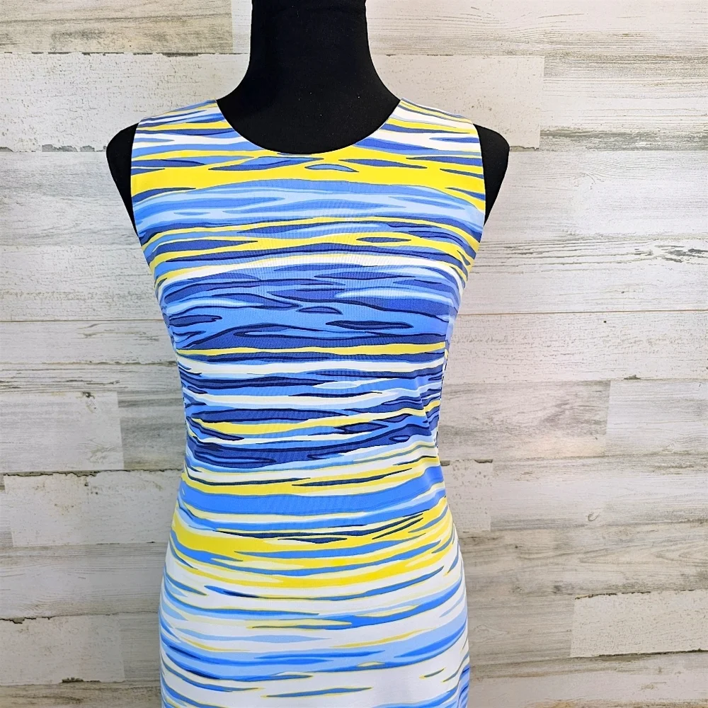 J. McLaughlin Sophia Catalina Cloth Sheath Dress XS Blue Sea Inspired Yachtcore